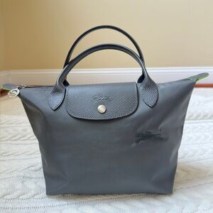 Longchamp Le Pliage Green Recycled Canvas Top Handle Bag, Small tote, Graphite
